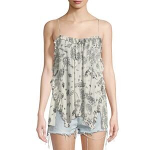 IRO JEANS Bamare Black White Paisley Open Back Relaxed Tank Cami Shirt 40 Large